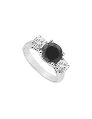 14K White Gold Round Prong Set Black and White Diamond Three Stone Ring 2.00 CT TDW