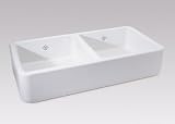 Rohl RC3719 White Shaws Original Two - Bowl Fireclay Apron Kitchen Sink - RC3719
