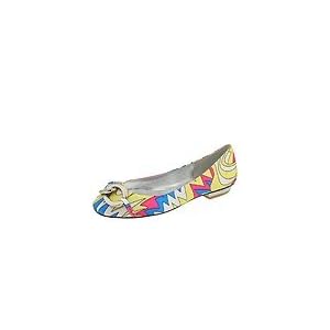 Buy Soho Lab Brianna | Ladies Dress Flat Shoes Yellow and Royal Print Satin by SOHO LAB