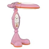 Childrens Pink Cat Table Lamp with Clock and Nightlight Operation - HL022477