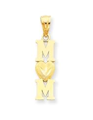 14k Gold & Rhodium Vertical Mom w/Heart O Pendant