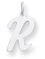 14k Gold White Gold Medium Script Initial R Charm