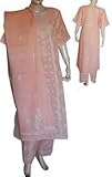 Womens Casual Clothes Salwar Kameez Chikan Embroidery Short Sleeve Beige Size L (slk286-x)