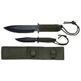 Maxam 2pc Fixed Blade Knife Set 7-1/4 10-3/4inch Black Honed Fixed Blades Cord Wrapped Handles