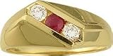 Men's 14K Gold Three Stone Diamond & Ruby Ring