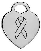 "Cancer Awareness Ribbon" Silver Heart Charm Laser Engraved Pendant for Bracelet, Necklace &amp; DIY Jewelry (SIZE= 0.5" Tall, 0.5" Wide)