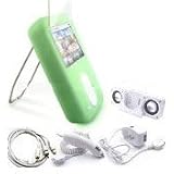(5 in 1) Brand New Av (Audio Video) Cable for Creative Zen Vision:m + White Fold-up Amplified Portable Speakers for Mp3 and Music Players + Car Charger Cigarette Lighter Adapter for Creative Zen Vision M + Home/travel Charger for Creative Zen Vision M + Silicon Skin for Creative Zen Vision M (Green)