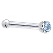 Solid 14KT White Gold 1.5mm Genuine Topaz Nose Bone - 20 Gauge