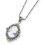 Sterling Silver Crystal Cameo Pendant With Chain - 16 Inch - Italian