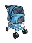 Classic Blue Grid 4 Wheel Pet Stroller
