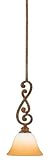 Quoizel BQ1507AQ Belle Epoque 55-Inch Rod Hung Piccolo Pendant with Amber Leaf Fossil Glass, Antique Gold Leaf Finish