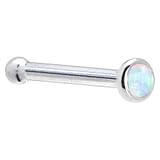 Solid 14KT White Gold 2mm Synthetic Opal Nose Bone - 18 Gauge