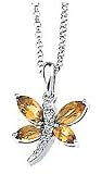 Brilliant Citrine & Diamond Dragonfly Necklace set in 14 karat White Gold - Free Chain