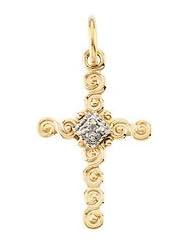 14K Yellow Gold Childs Cross Pendant With Diamon