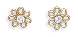 14 Karat Gold Plated Flower Stud Earrings with Clear Crystal Center