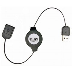 Ziplinq ZIP-USB2-C02 Retractable USB 2.0 A Male to A Female Extension Cable (48 Inch, Black)
