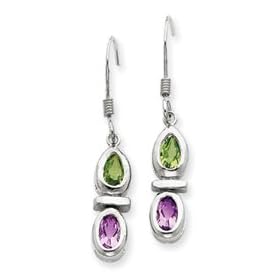 Sterling Silver Peridot and Amethyst Dangle Earrings