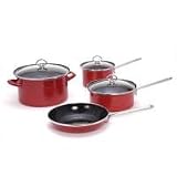 Chantal 7 Piece Enamel-on-Steel Cookware Set, Chili Red Glossy