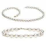 14K Cultured Pearl with Tri Color Beads Bracelet and Necklace Set
