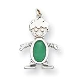 14k White Gold Emerald Boy Birthstone Charm