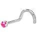 Jewelry : Solid 14KT White Gold 2mm Genuine Pink Sapphire Nostril Screw - 18 Gauge