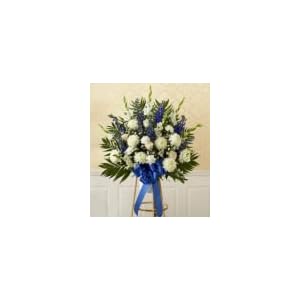 Same Day Flower Delivery Blue and White Sympathy Standing Basket