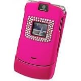 CELLET HOT PINK (MAGENTA) RUBBERIZED PROGUARD COVER CASE with BLING for MOTOROLA RAZR V3 V3c V3m