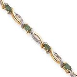 14k Emerald and Diamond Bracelet - 7 Inch - Lobster Claw