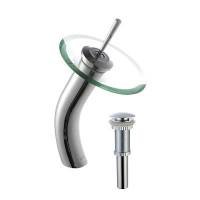 Kraus KGW-1700-PU-10CH-CL Single Lever Vessel Glass Waterfall Faucet, Chrome with Clear Glass Disk and Matching Pop Up Drain