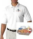 Men's polo shirt with embroidered image of: hotdogs & hamburgers