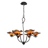 Elk 10184/6AMB Villa 6-Light Chandelier Amber  Glass In Weathered Rust