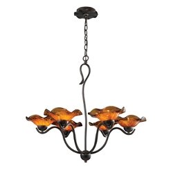 Elk 10184/6AMB Villa 6-Light Chandelier Amber Glass In Weathered Rust