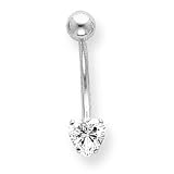 14K White Gold 14G 4mm Clear Heart CZ Belly Dangle - JewelryWeb