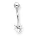 14K White Gold 14G 4mm Clear Heart CZ Belly Dangle - JewelryWeb