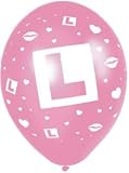 Hen Nite Balloons - 6 pink L Plate Hen Night Balloons with kisses