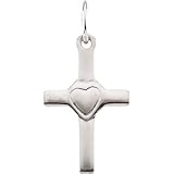 14K White Gold Children's Heart Design Diamond Cross Pendant & Chain