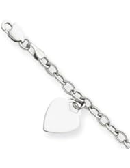 14k White Gold Dangle Heart Lobster Bracelet 7.5in