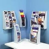 Deflecto 52009 Multi-tiered magazine holder, 4 pockets, 10-3/8w x 5d x 19-3/4h, gray plastic