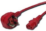 Red mains power lead UK fitted plug to IEC Socket cable 2 metre Red. (kettle type) 3 Pin earthed PC, LCD, Plasma TV, PS3 Printer, Fax machine etc