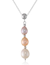Freshwater Cultured Pearl Graduated Sterling Silver Pendant Necklace (7-9mm), 18"