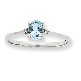 14k White Gold Diamond Aquamarine Birthstone Ring - Size 6 - JewelryWeb