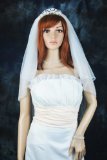 2 Tier Diamond White Fingertip Length Cascade Beaded Bridal Wedding Veil