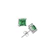 Silver Emerald Gemstone Princess Cut Stud Earrings - 3 mm
