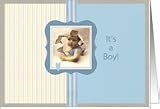 it's a boy - birth announcement boy, vintage photo, blue with stripes Card