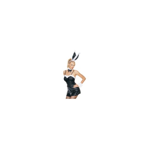 Plush Trim Halloween Bunny Costume Playboy (Black;1X-2X)