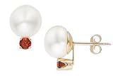 1/3 Carat Garnet and Cultured Pearl 10K Gold Earrings