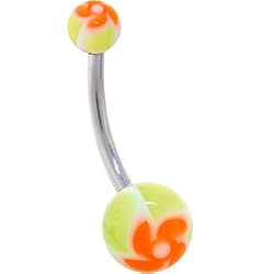 Orange Funky Flower Belly Button Ring