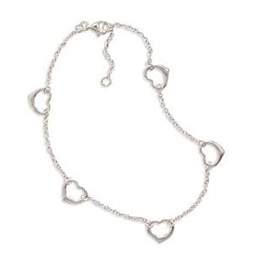 Anklet - Five Open Hearts Rhodium over Sterling Silver