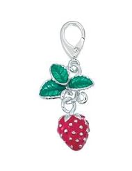 Genuine Zable (TM) .925 Sterling Silver Enamel Strawberry Clip-on Bead Charm (Hangs 35 mm). 100% Satisfaction Guaranteed.