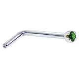 Solid 14KT White Gold 1.5mm Genuine Emerald L-Shaped Nose Ring - 20 Gauge
